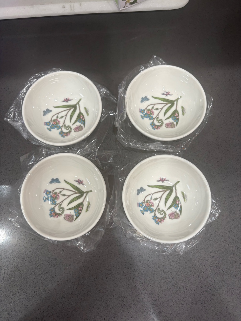 Portmeirion White Porcelain Low Bowls with Multicolor Floral Design